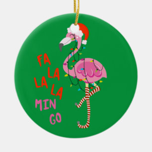 Ornamento De Cerâmica Fa La La mingo Flamingo Para O Natal