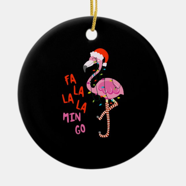Ornamento De Cerâmica Fa La La mingo Flamingo Para O Natal (Frente)