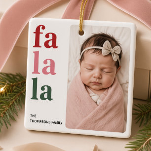 Ornamento De Cerâmica Fa La La Personalizado Bebê Foto Família Natal 