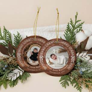 Ornamento De Cerâmica Fa La Sheet Music Birth Stats Baby Photo Woodgrain