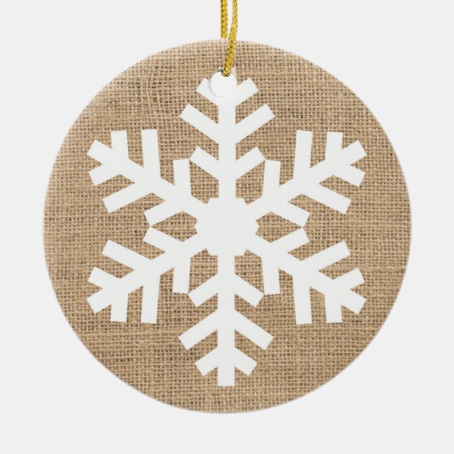 Ornamento De Cerâmica Fábrica Moderna de Natal Floco de Neve Burlap Russ (Frente)