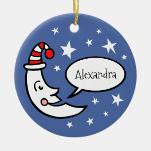 Ornamento De Cerâmica Face da Lua Personalizada e Árvore de Natal das Es