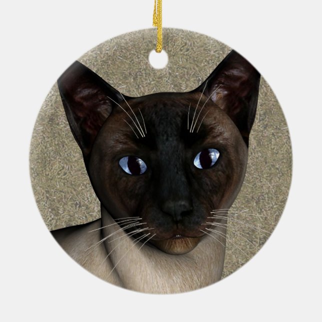 Ornamento De Cerâmica Face de Gato Siamês (Traseira)