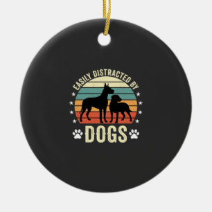 Ornamento De Cerâmica Facilmente Distraída por Cães Vintage Retro Pôr do