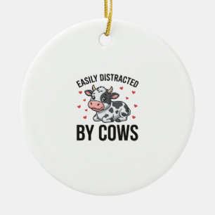 Ornamento De Cerâmica Facilmente Distraído por Vacas Gráfico de Vaca Vin