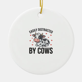 Ornamento De Cerâmica Facilmente Distraído por Vacas Gráfico de Vaca Vin
