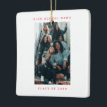 Ornamento De Cerâmica Faculdade de Faculdade de Neve Vermelha com Duas F<br><div class="desc">Duas Fotografias de natal Red Minimalist Snowfall Segundo grau College,  o melhor amigo Snowfall Natal Ornamento Cerâmico</div>