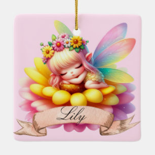 Ornamento De Cerâmica Fada Adormecida Sonhos Doces Florais Caprichosos F
