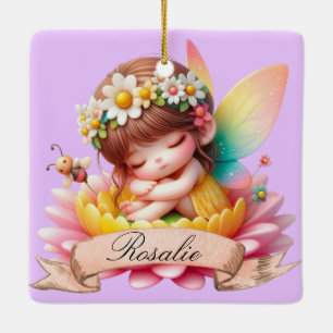 Ornamento De Cerâmica Fada Adormecida Sonhos Doces Floral Caprichosa Fof