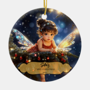 Ornamento De Cerâmica Fada Bebê Mágica com Asas numa Árvore de Natal