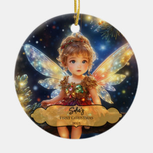 Ornamento De Cerâmica Fada Bebê Mágica com Asas numa Árvore de Natal