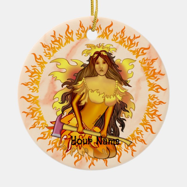 Ornamento De Cerâmica Fada Bombeiro de incêndio (Frente)