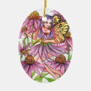 Ornamento De Cerâmica Fada De Flor De Cones Roxo