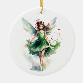 Ornamento De Cerâmica Fada de Natal com Aquarela