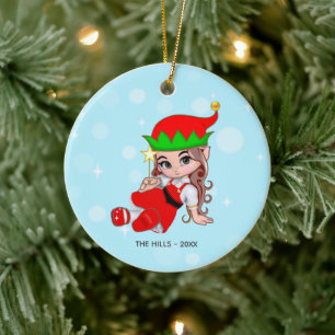 Ornamento De Cerâmica Fada de Natal Elfo Segurando uma Estrela