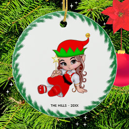 Ornamento De Cerâmica Fada de Natal Elfo Segurando uma Estrela