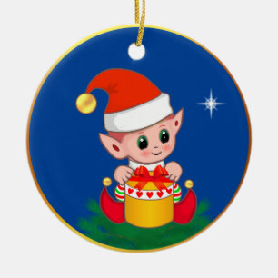 Ornamento De Cerâmica Fada de Natal fofa & estrela em azul
