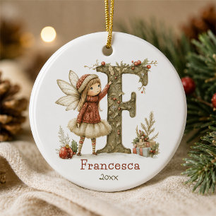 Ornamento De Cerâmica Fada de Natal Fofa Inicial Presente Personalizado