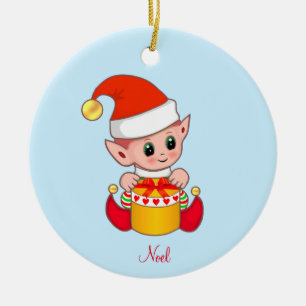 Ornamento De Cerâmica Fada de Natal Fofo em Azul Claro