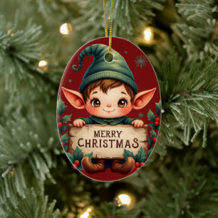 Ornamento De Cerâmica Fada de Natal Fofo Segurando Placa Alegre Vermelha