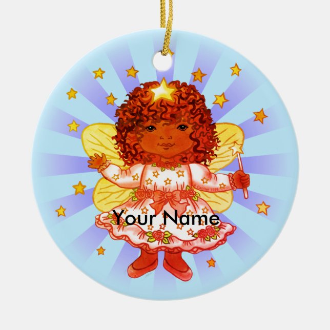 Ornamento De Cerâmica Fada Menina Negra (Frente)