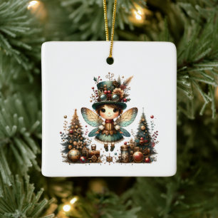Ornamento De Cerâmica Fadas de Natal e Árvores de Natal, Bonitas e Estan