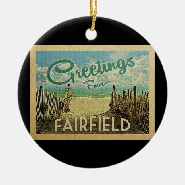 Ornamento De Cerâmica Fairfield Beach Viagens vintage (Frente)