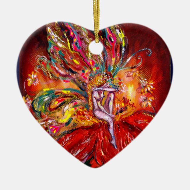 ORNAMENTO DE CERÂMICA FAIRY IN RED VIBRANT RUBY HEART (Frente)