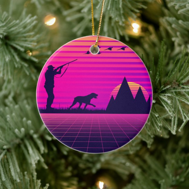 Ornamento De Cerâmica Faisão Caçando Upland Bird Hunter Dog Vaporwave (Árvore)