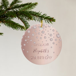 Ornamento De Cerâmica faísca de rosa de ouro de aniversário de 21 anos