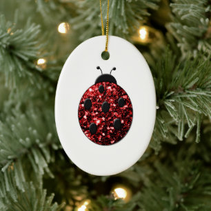 Ornamento De Cerâmica Faíscas cintilantes de ladybug vermelho escuro