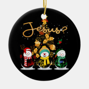 Ornamento De Cerâmica Faith Hope ama Snowman Jesus Engraçado Xmas Cruz P