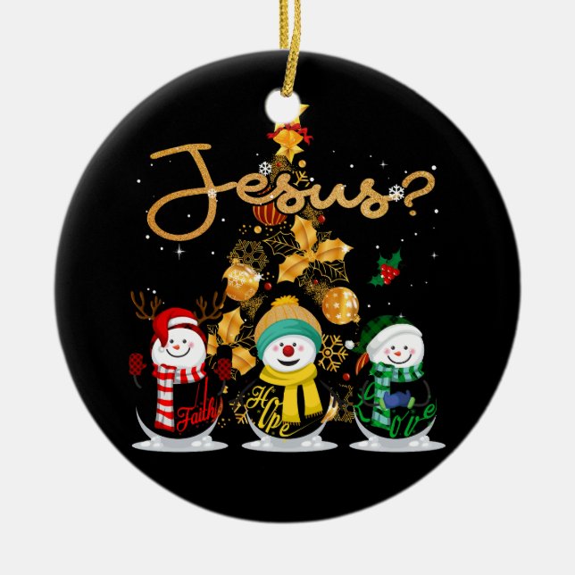 Ornamento De Cerâmica Faith Hope ama Snowman Jesus Engraçado Xmas Cruz P (Frente)