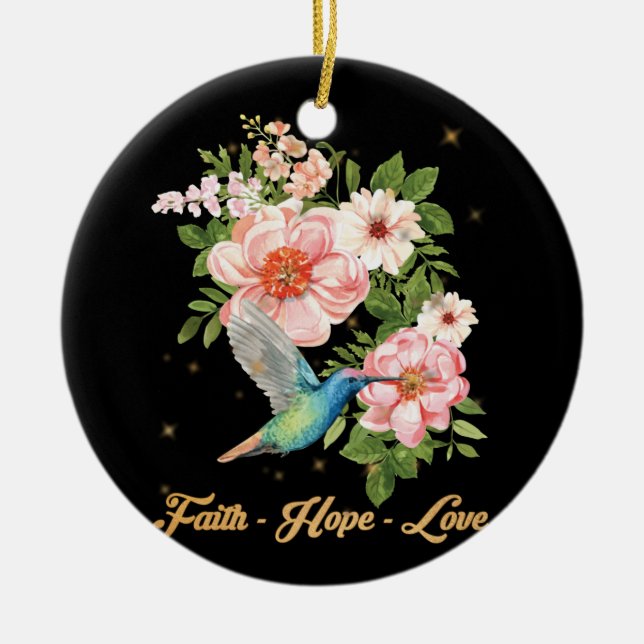 Ornamento De Cerâmica Faith Hope Love Hummingbird Picture Bird Impressão (Frente)