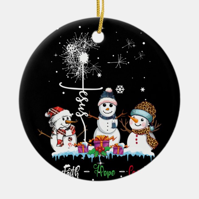 Ornamento De Cerâmica Faith Hope Love Snowman Jesus Dandelion Christian (Frente)
