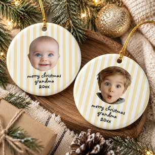 Ornamento De Cerâmica Faixa Amarela Feliz Natal Vovó 2 Foto de Bebê