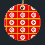 Ornamento De Cerâmica Faixa da Toscana Medici Marinho<br><div class="desc">O período marinho Tuscan Medici identificado na frota da Ordem do Santo Stephen. A bandeira oficial foi erguida das cozinhas vermelhas bordaduras amarelas com uma cruz central da Ordem por um disco branco. Aparecido desde 1562 (ano de fundação da Ordem) provavelmente durou até a chegada da Lorena (1737).</div>