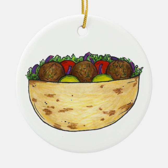 Ornamento De Cerâmica Falafel recheado Pita Sandwich Comida mediterrânic (Frente)