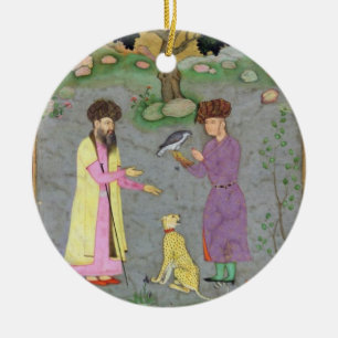 Ornamento De Cerâmica Falcoeiro com a chita do companheiro e do animal