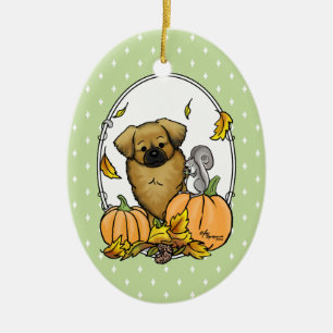 Ornamento De Cerâmica Fall Tibetan Spaniel (Brown) Cão Pumpkins Cute