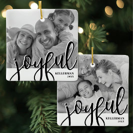 Ornamento De Cerâmica Família Alegre Foto de Natal Duas