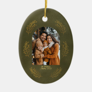 Ornamento De Cerâmica Família Arco Elegante Deixa Natal Verde
