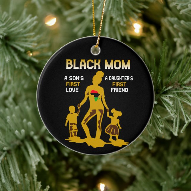 Ornamento De Cerâmica Família Black Mãe Africa Personalizada (Árvore)