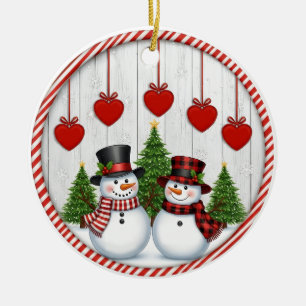 Ornamento De Cerâmica Família Boneco de Neve & Corações