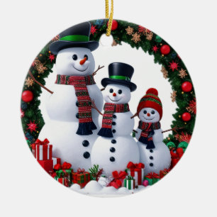 Ornamento De Cerâmica Família Cinematográfica de 3 Bonecos de Neve Grina