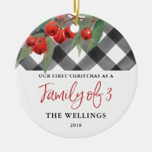 Ornamento De Cerâmica Família da xadrez do búfalo de três preta & bra