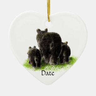 Ornamento De Cerâmica Família datado feita sob encomenda do urso preto