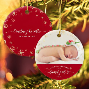 Ornamento De Cerâmica Família de 3 Bebês Primeiro Natal Foto Floco de