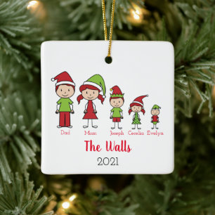 Ornamento De Cerâmica Família de 5 dias de Natal bonitinhos Personaliza