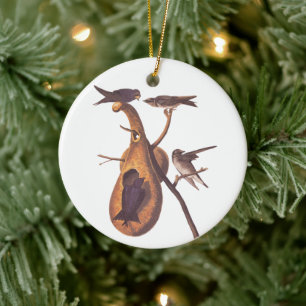 Ornamento De Cerâmica Família de aves roxas Martin Audubon e casa de cab